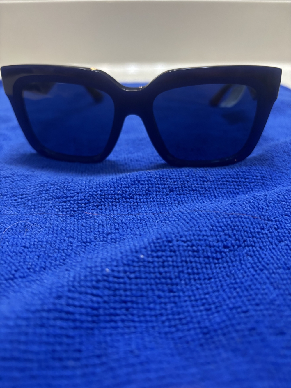 Burberry Black Square Sunglasses with Dark Blue Lenses